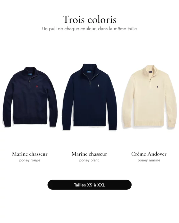 Pack de 3 pulls en coton demi-zippés à col cheminée Polo Ralph Lauren – Taille L